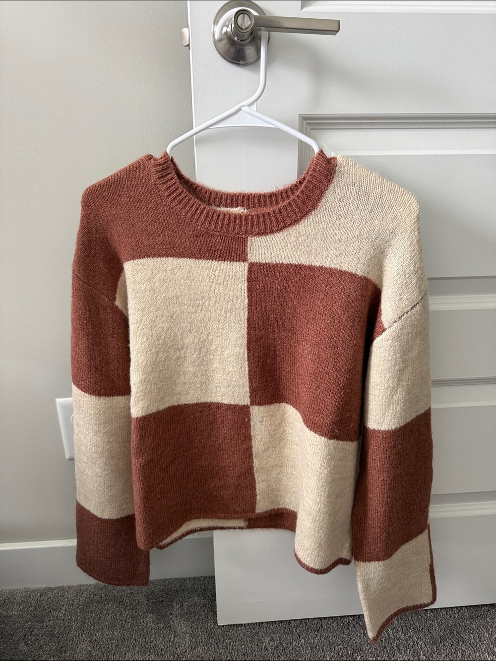 Z Supply Checkerboard Crewneck Sweater - Cream & Rust